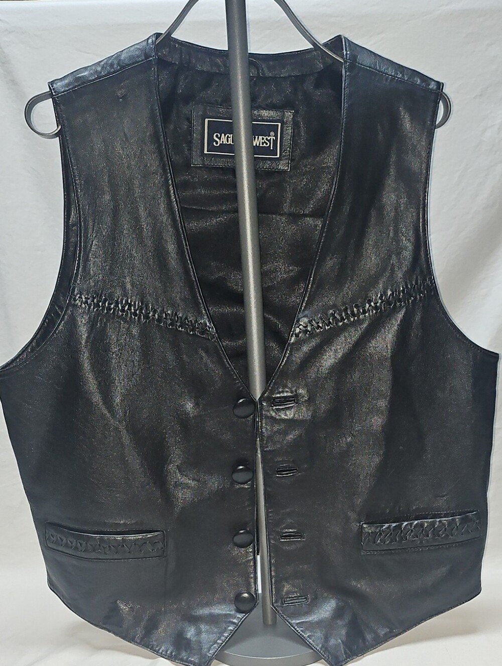 Saguaro West Trading Co Leather Vest L  Black Lined Biker Vintage